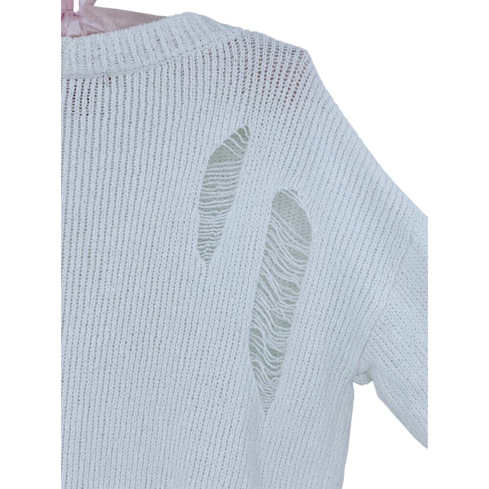 Vtg 90s Saks Fifth Avenue White Distressed V-Neck Sweater | Grunge Indie Sleaze - Picture 6 of 16